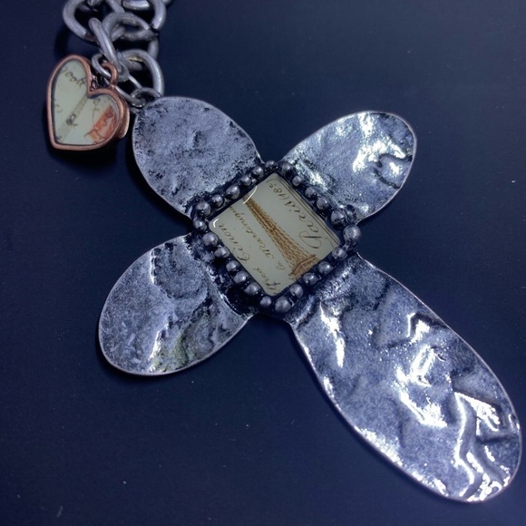 Crave Silver-Tone Paris Cross Necklace with Heart Charm - Picture 5 of 12